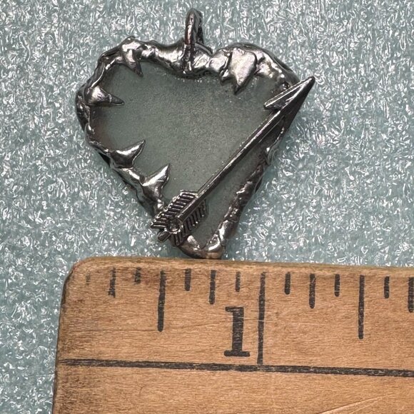 Artisan Sea Glass Heart Pendant With Silver Metalwork Arrow “Struck by Cupid” - Picture 10 of 15
